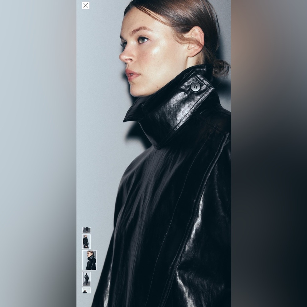 Zara Women Collection Shiny black Jacket with lapel collar - Picture 6 of 11